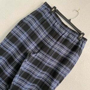 Blair L Petite Black/Blue Plaid Pull on Pants, Elastic Waist, Easy On/Off b34
